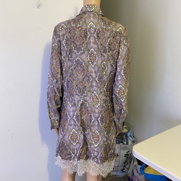 MissJune Woman 3 Luxury Silk ShirtDress LongSleeve Lace Dainty Paisley Whimsical - Picture 10 of 11